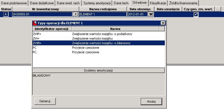 Typy operacji przyjęcia