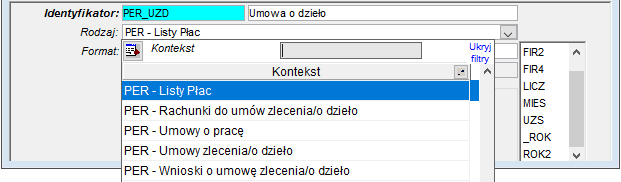 Fragment okna definiowania sposobu numeracji dokumentów