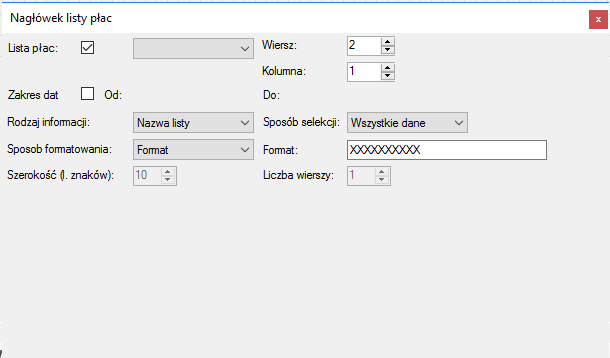 Okno Właściwości elementu raportu->Lista płac
