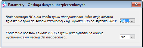 Okienko edycji parametrów tworzenia dokumentów ZUS
