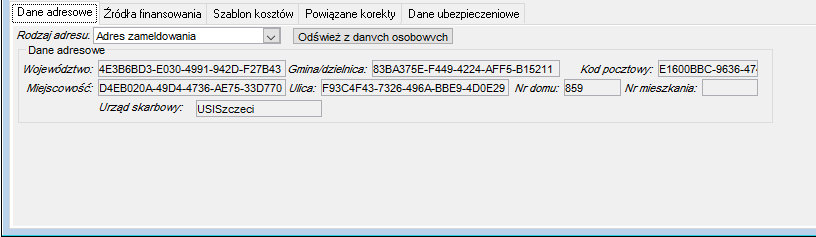 Fragment okna Rachunek do umowy – widok zakładki Dane adresowe