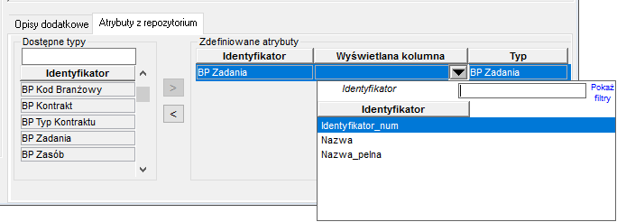 Fragment okna Definicja struktury danych - dodawanie atrybutów z repozytorium Fragment okna Definicja struktury danych - dodawanie atrybutów z repozytorium