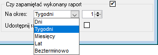 Okienko wyboru czasu przechowywania raportu w bazie danych SIMPLE.ERP