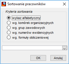 Okno podpowiedzi kryteriów sortowania