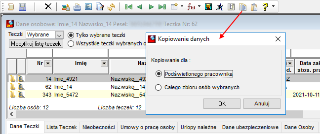 Kopiowanie danych w teczce
