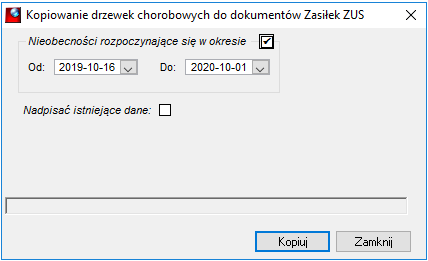 Kopiowanie drzewek chorobowych do dokumentów Zasiłek ZUS
