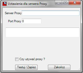 Widok okna Ustawienia dla serwera Proxy