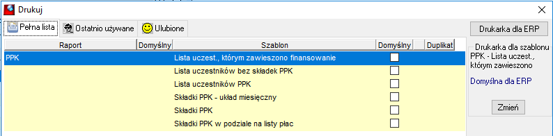 Lista raportów z obszaru Zarządzanie PPK