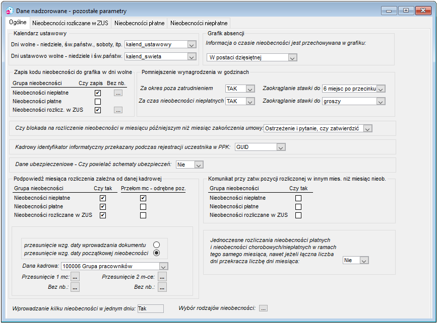 &nbsp;Dane nadzorowane – konfiguracja–>Dane nadzorowane – pozostałe parametry->Ogólne