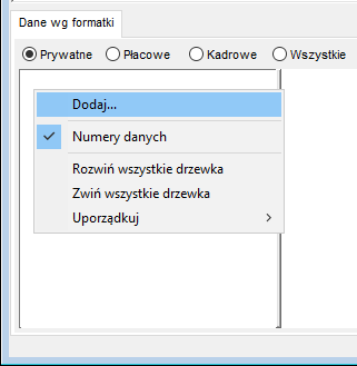 Podręczne menu dodawania danych kadrowych