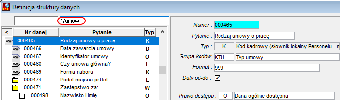 Wyszukiwanie danych zawierających w opisie wpisany ciąg znaków