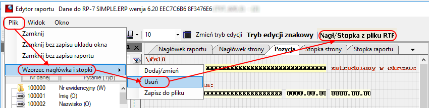Usuwanie nagłówka i/lub stopki raportu Usuwanie nagłówka i/lub stopki raportu