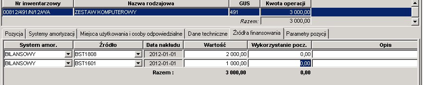 Zakładka Źródła finansowania Zakładka Źródła finansowania