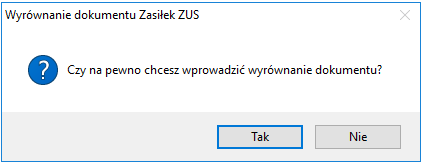 Okienko z zapytaniem czy na pewno utworzyć wyrównanie