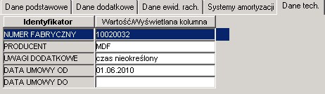 Ewidencja - Zakładka Dane techn.