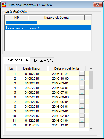 Lista Płatników i Lista dokumentów DRA oraz IWA