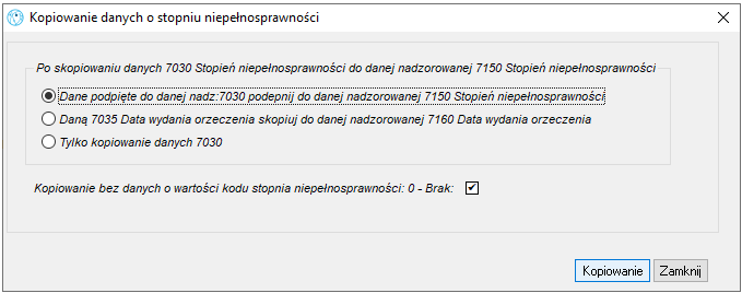 Okno kopiowania danych o niepełnosprawności