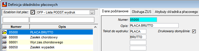 Fragment okna - Definicja składników płacowych