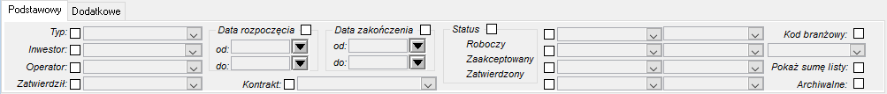 Okno Lista harmonogramów sprzedaży –filtry