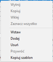 Podręczne menu w szablonach list