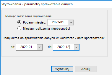 Okno parametrów tworzenia wyrównania nieobecności płatnych