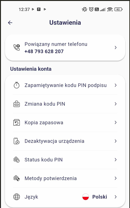 Ustawienia konta w aplikacji mobilnej Ustawienia konta w aplikacji mobilnej