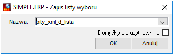 Okienko zapisu listy wybranych kolumn