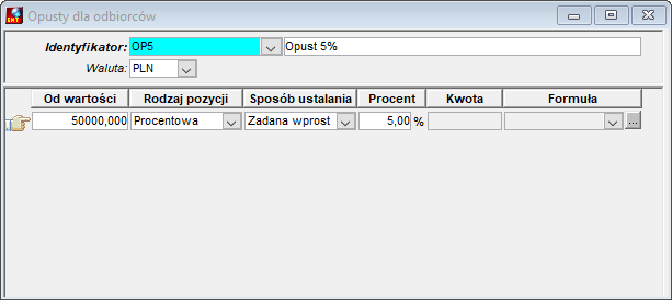 Okno Opusty definiowanie