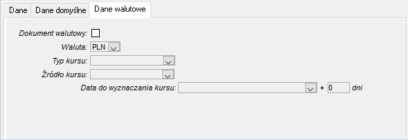 Zakładka Dane walutowe na oknie Typy harmonogramów sprzedaży Zakładka Dane walutowe na oknie Typy harmonogramów sprzedaży