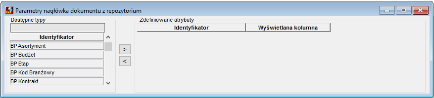 Okno Parametry nagłówka dokumentu z repozytorium Okno Parametry nagłówka dokumentu z repozytorium