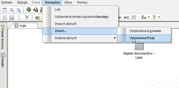 Wybor parametru Ustawienia Prox