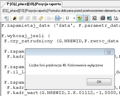 Okno Edycja formuł – automatyczne wyłączenie kolorowania