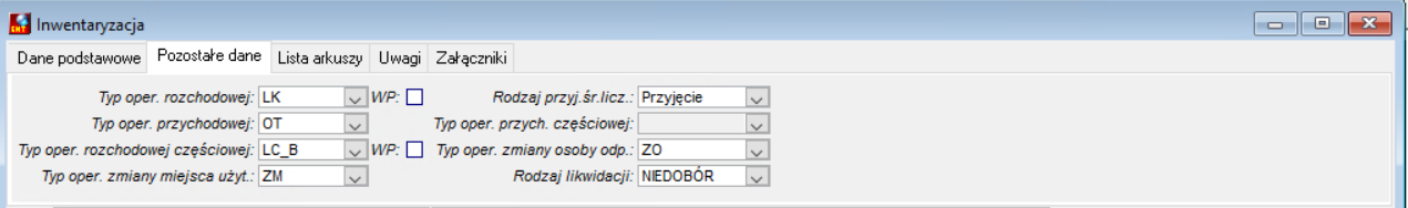 Inwentaryzacja – zakładka Pozostałe dane Inwentaryzacja – zakładka Pozostałe dane