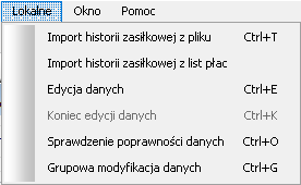 Funkcje z okna Podgląd danych do wyliczania podstaw zasiłkowych->Lokalne