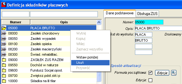 Definicja składników płacowych – usuwanie składnika Definicja składników płacowych – usuwanie składnika
