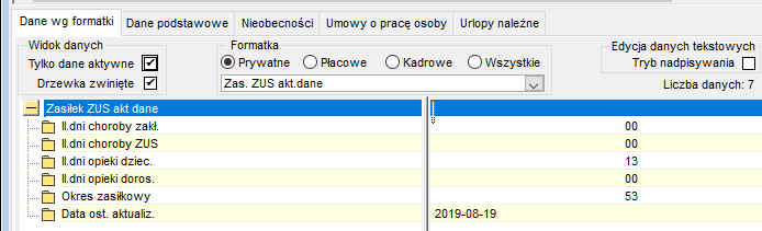 Przykładowe drzewko danych Zasiłek ZUS akt dane