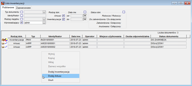 Lista inwentaryzacji – Dodaj arkusz Lista inwentaryzacji – Dodaj arkusz