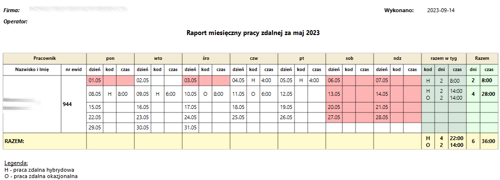 Raport miesięczny pracy zdalnej