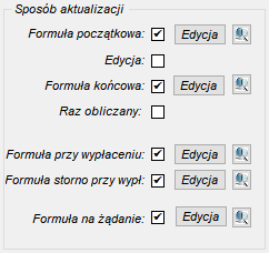 Sekcja definiowania sposobu aktualizacji składnika płacowego