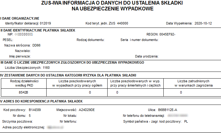 Wydruk informacji IWA
