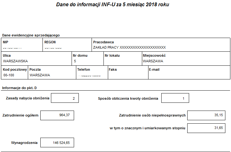 Przykładowy raport Dane do informacji INF-U