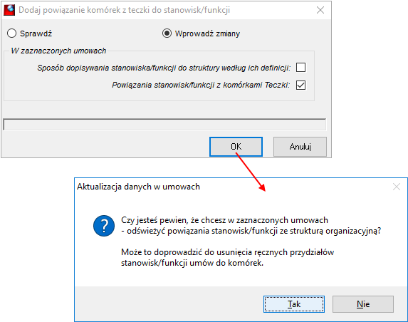Dodawanie powiązania komórek z teczki do stanowisk/funkcji