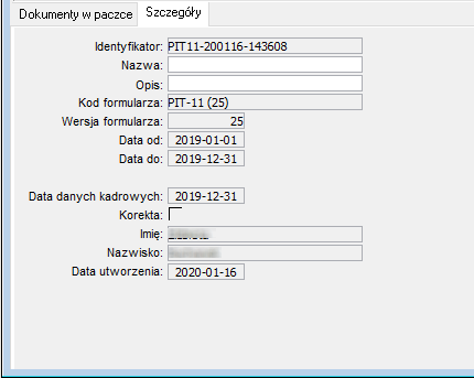 Widok fragmentu okna Emisja dokumentów elektronicznych Zakładka Szczegóły