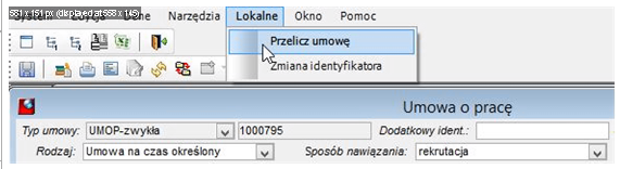 Wybór polecenia Przelicz umowę