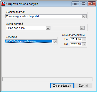 Okno Grupowa modyfikacja danych