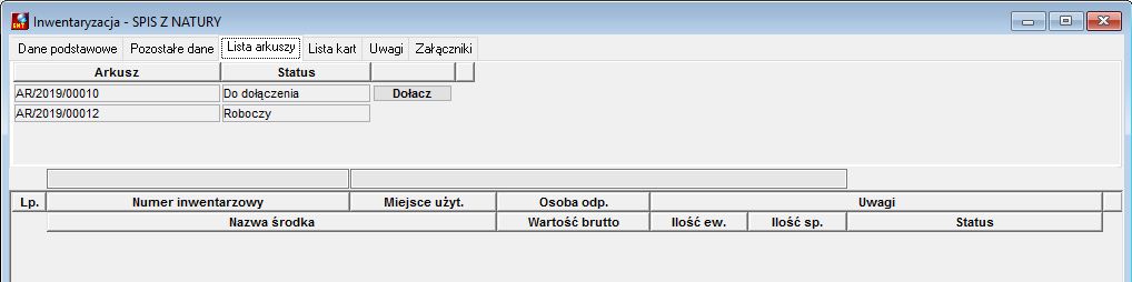 Zakładka Lista arkuszy Zakładka Lista arkuszy