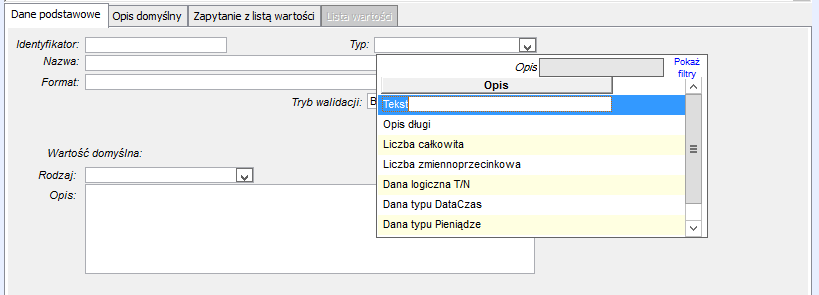 Zakładka Dane podstawowe Zakładka Dane podstawowe