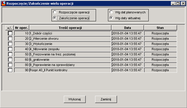 Rozpoczęcie/zakończenie wielu operacji Rozpoczęcie/zakończenie wielu operacji