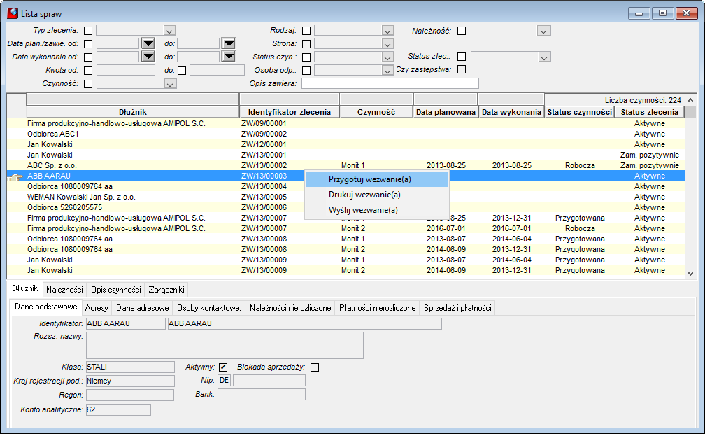 Windykacja - Lista spraw Windykacja - Lista spraw
