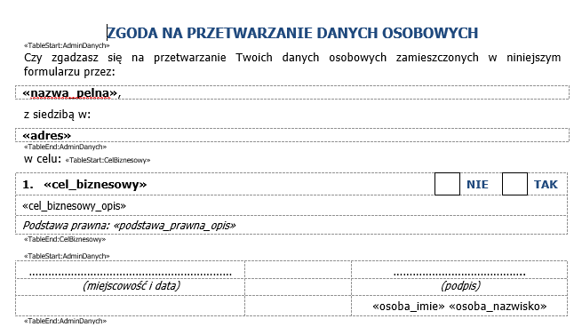 Szablon raportu Zgody na przetwarzanie danych osobowych Szablon raportu Zgody na przetwarzanie danych osobowych